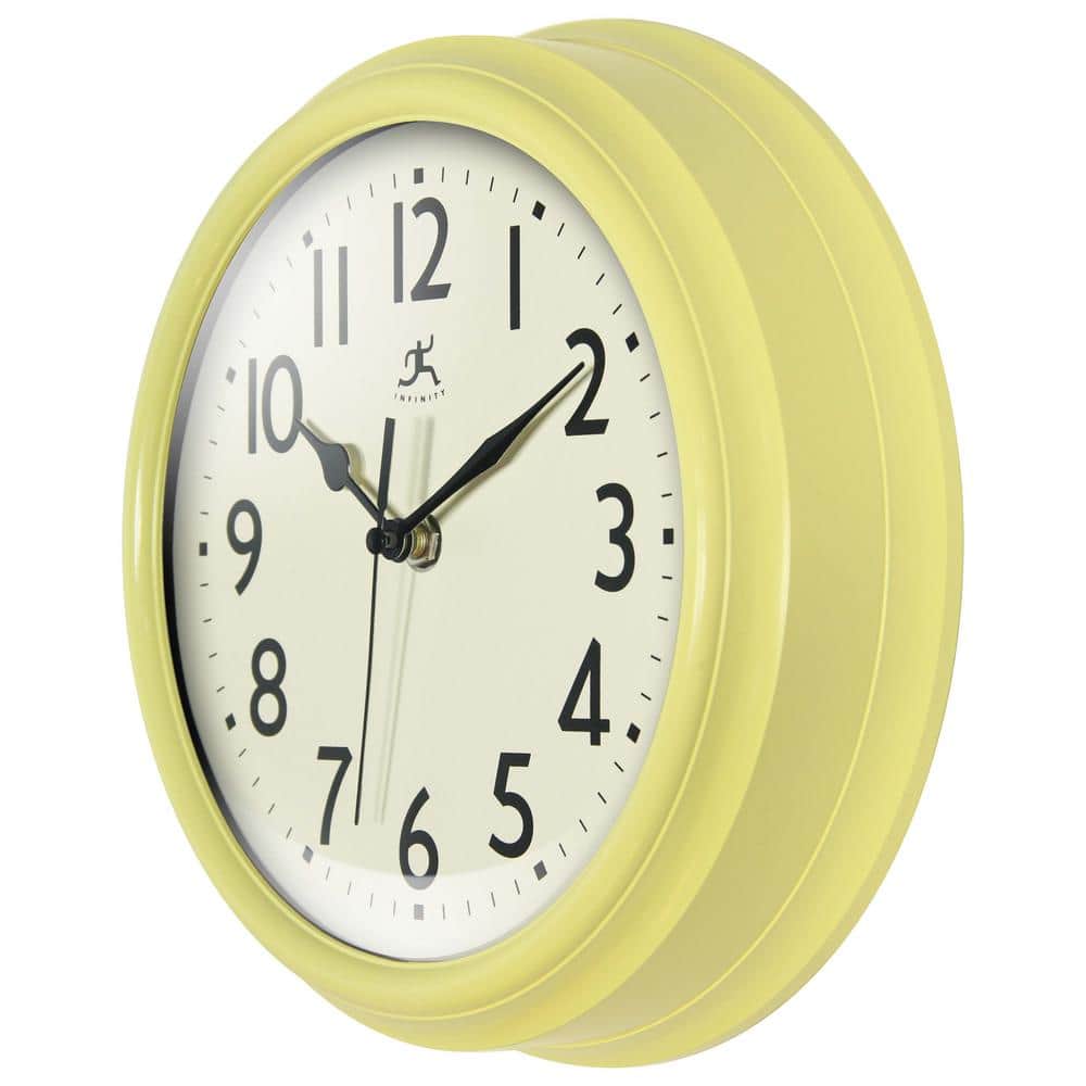 9.5" Yellow Plastic Retro Wall Clock with Black Metal Hands