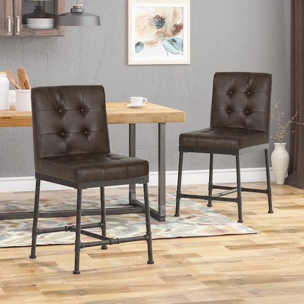 Noble House Commonwealth 24 in. Dark Brown and Black Counter Stool (Set of 2)