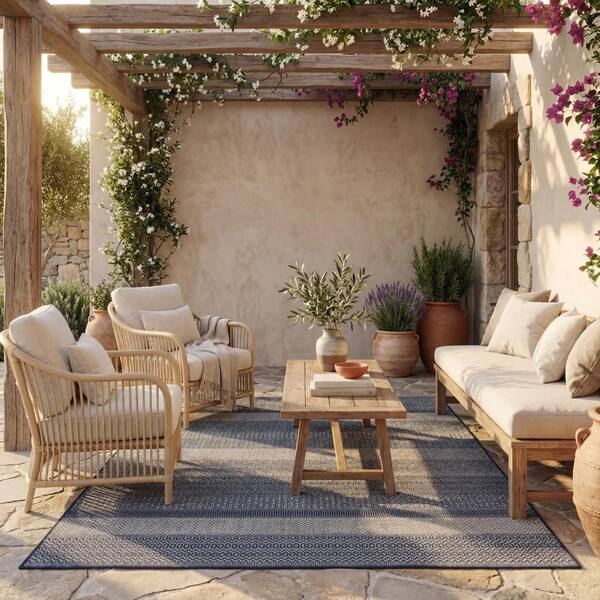 Torelle Abstract Navy 5 ft. x 8 ft. Outdoor Area Rug