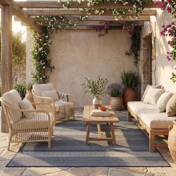 Torelle Abstract Navy 6.7 X 9 ft. Outdoor Area Rug