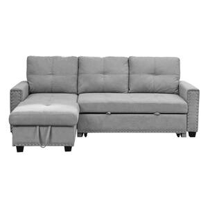 82 in. Gray Fabric Twin Size Sleeper Sofa Bed Reversible Sectional Couch With Storage Chaise