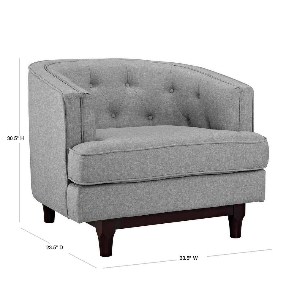 Light Gray Upholstered Accent Chair with Walnut Wood Base