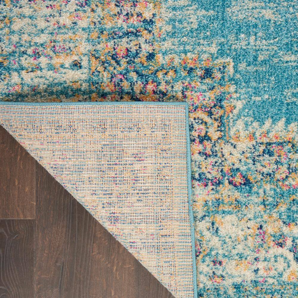 Light Blue Floral Synthetic Runner Rug with Latex Backing