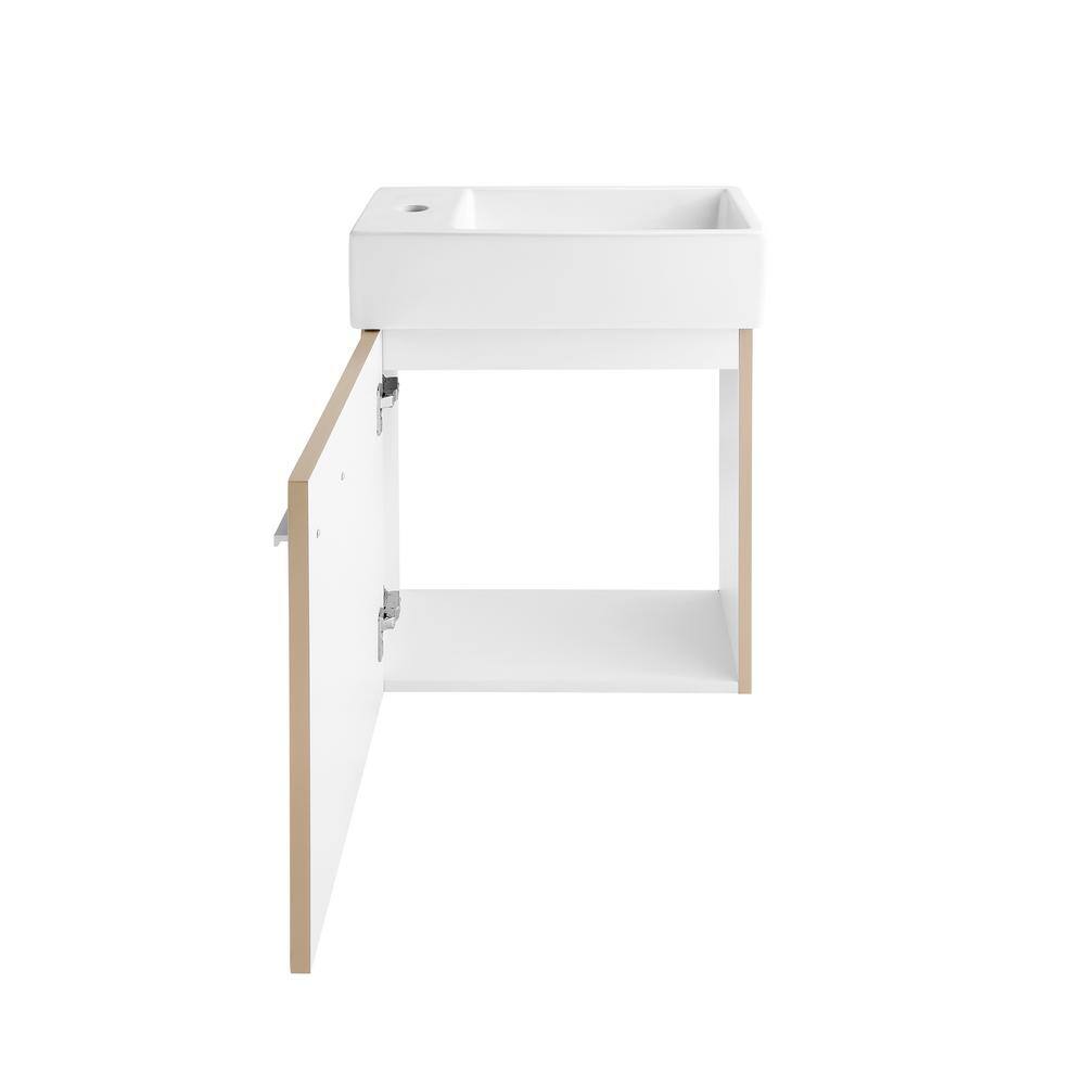 Sandstone Wall-Mounted Bathroom Vanity with White Sink