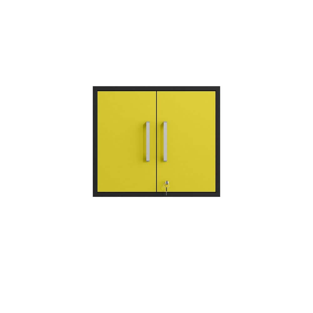 Manhattan Comfort Eiffel Particle Board 2-Shelf Wall Mounted Garage Cabinet in Yellow Gloss (28.35 in. W x 25.59 in. H x 14.96 in. D)
