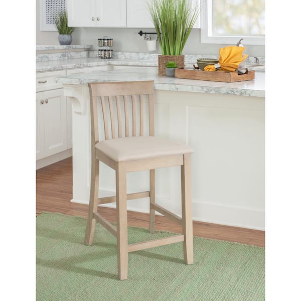 Linon Home Decor Jonas 25 in. Graywash Mission High Back Wood Counter Stool with Fabric Seat