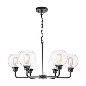6-Light Black Shaded Star Chandelier with Clear Glass Globes, No Bulb Included