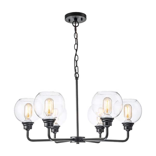 C Cattleya 6-Light Black Shaded Star Chandelier with Clear Glass Globes, No Bulb Included