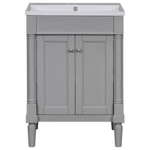 17.8 in. W x 23.7 in. D x 33.6 in. H Bathroom Vanity Ceramic Sink with Wood Frame Open Style Shelf Vanity Top in Gray