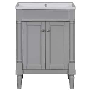 Victoria 24 in. W x 18 in. D x 34 in. H Freestanding Single Sink Modern Bath Vanity in Grey with White Countertop
