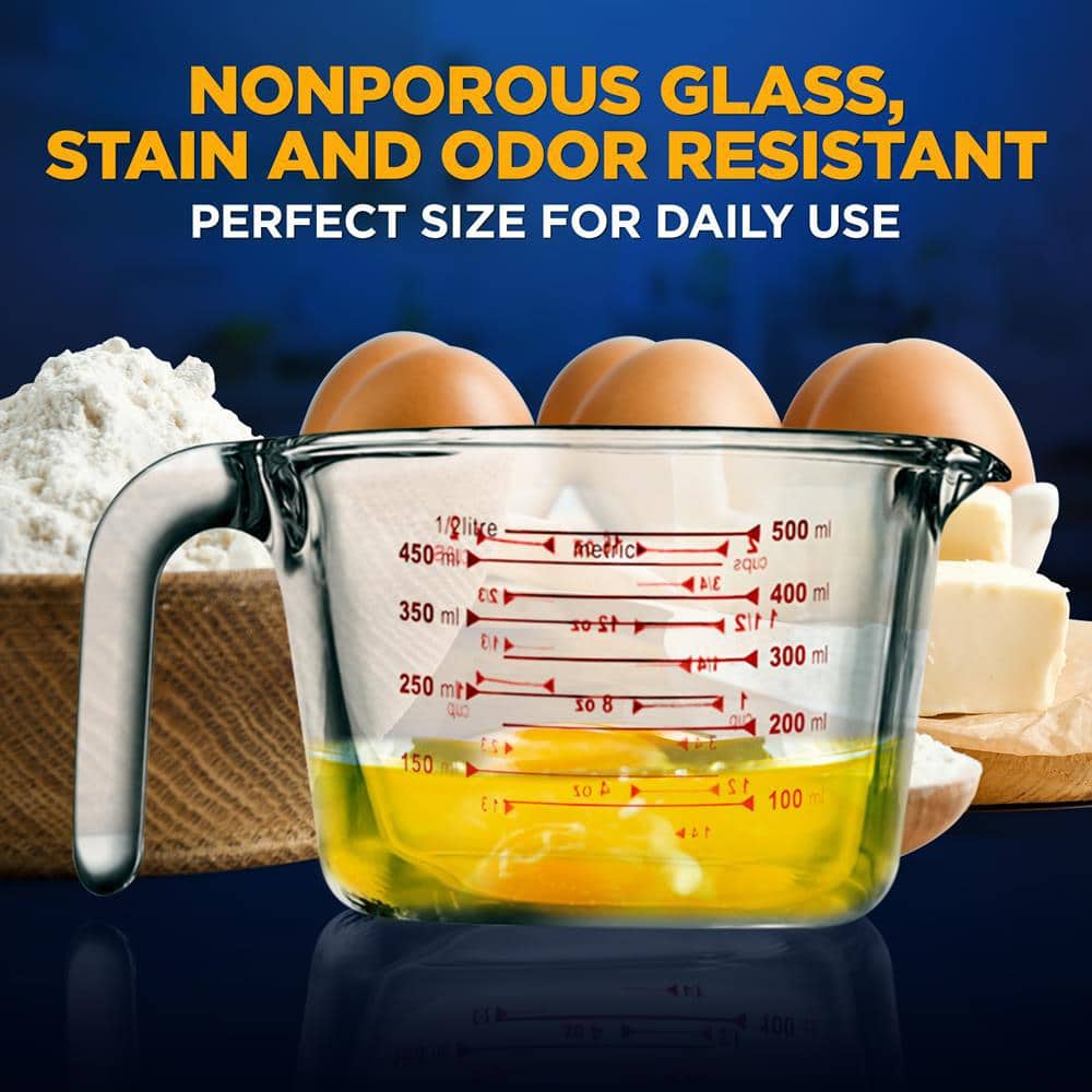 NutriChef 500 ml Clear Borosilicate Glass Measuring Cup with Decal Scale
