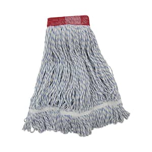 Rayon/Polyester Floor Finish String Mop Mop Head, Wide, Large, White/Blue, (12-Carton)