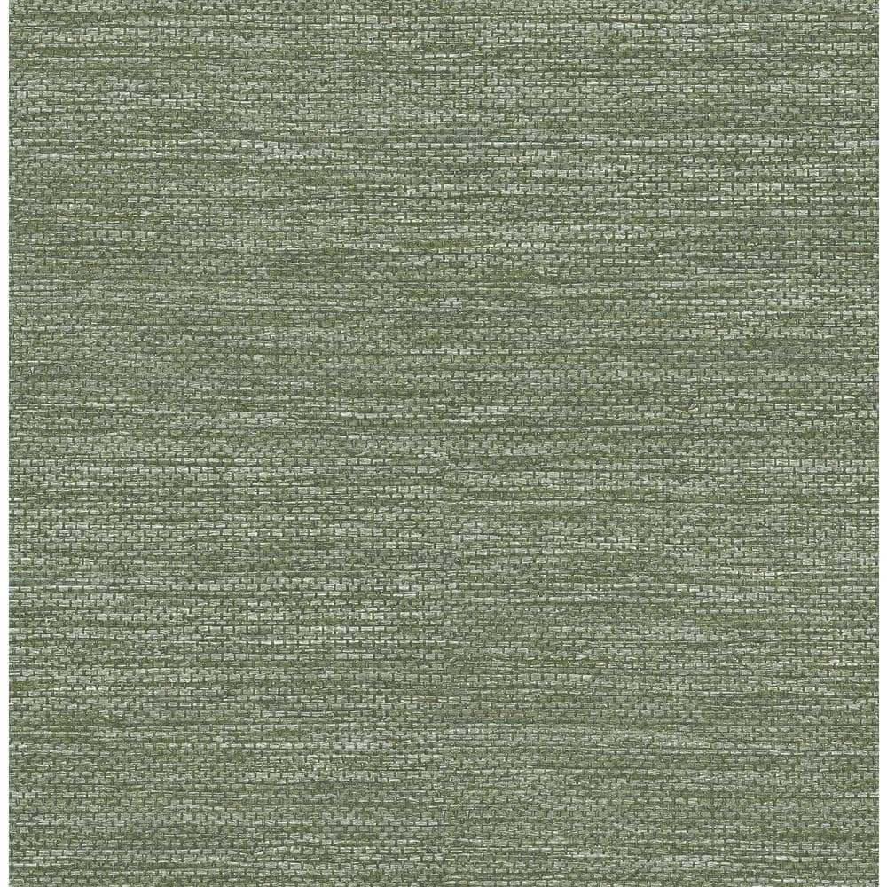 Moss Green Vinyl-Coated Faux Grasscloth Wallpaper Roll