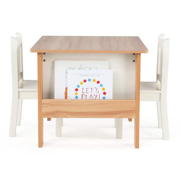 Humble Crew Journey 3 Piece Natural/White Kids Bookrack Table and Chair Set