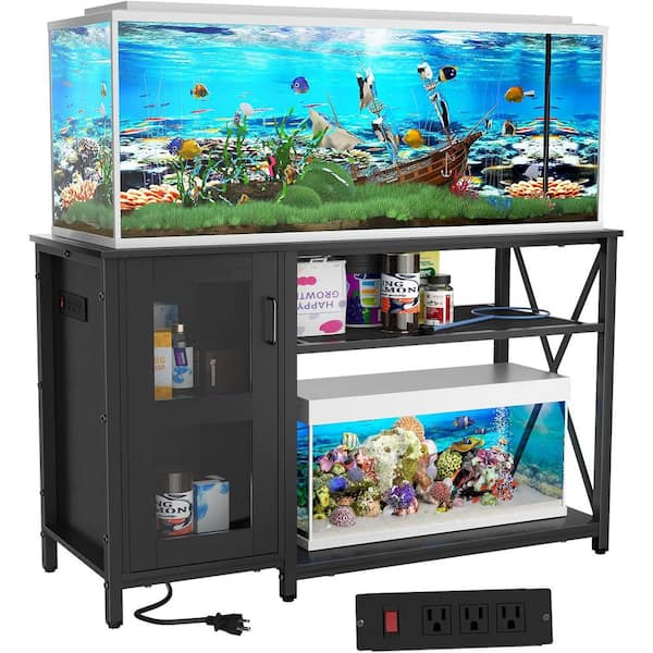 Black 55 75 Gallon Fish Tank Stand with Cabinet Aquarium Stand Metal Terrarium Stand 1200 Lbs. Capacity FTS L black The Home Depot