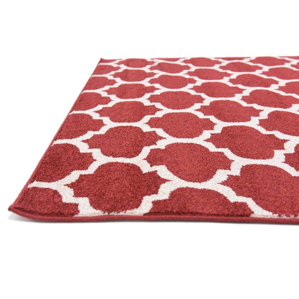 Red and Orange Synthetic Trellis Indoor Area Rug