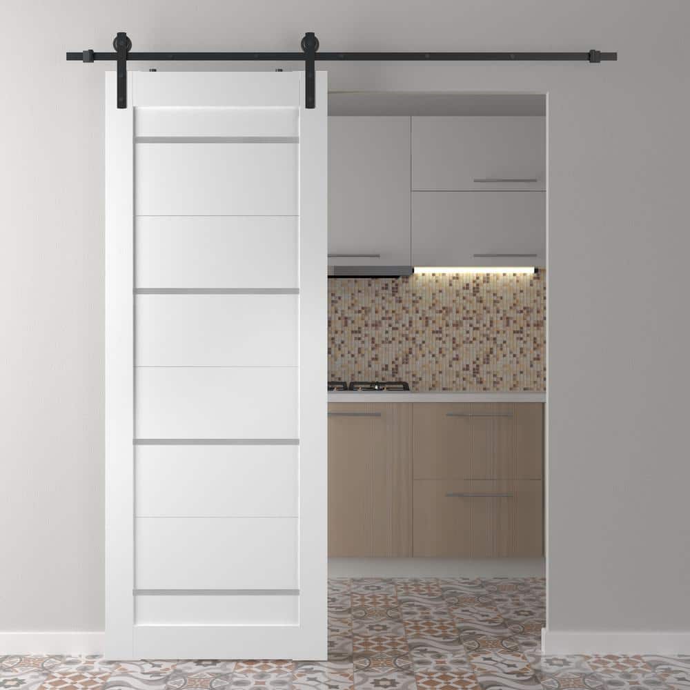Mika White Frosted Glass and Pine Barn Door Kit