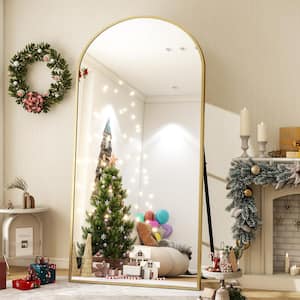 33.5 in. W x 75.6 in. H Arched Modern Gold Aluminum Alloy Framed Mirror Full Length Mirror Floor Mirror