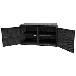 45 in. W x 23.5 in. D x 25.5 in. H Black Outdoor Garden Patio PE Rattan Outdoor Storage Cabinet (88 Gal.)