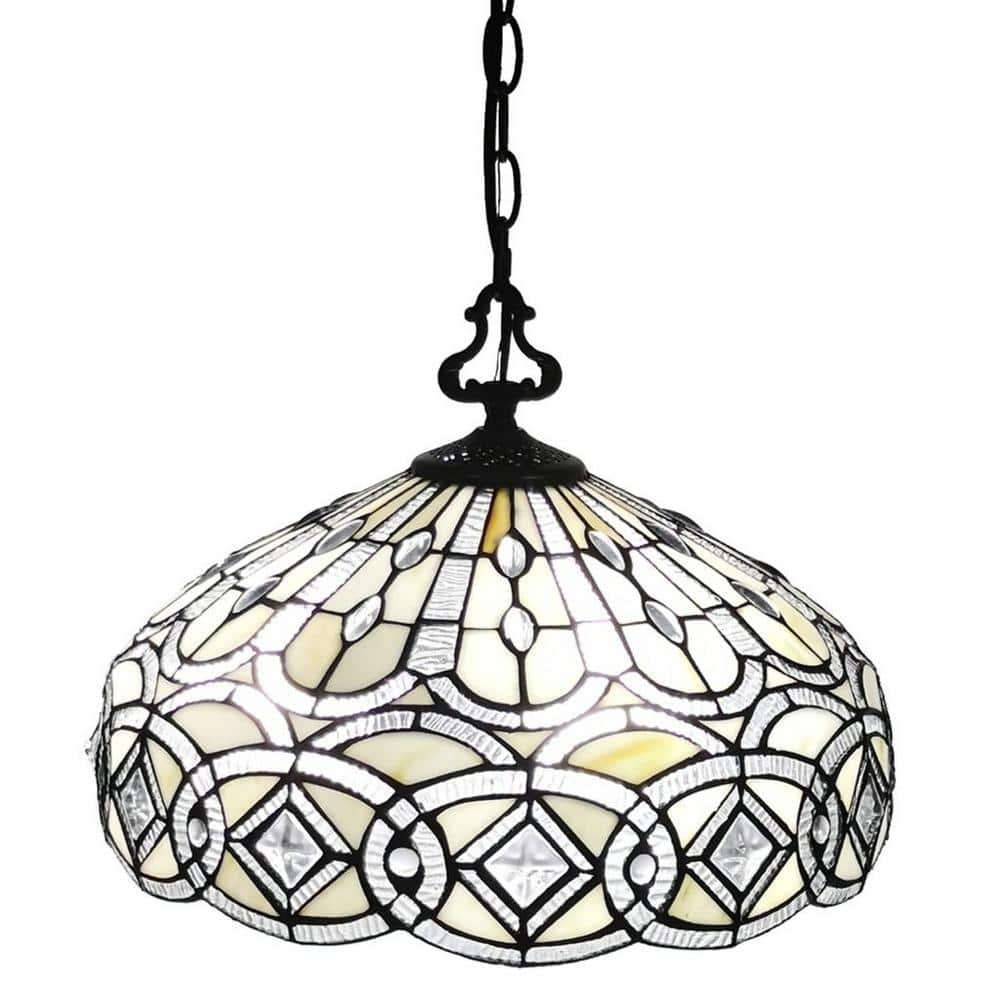 Amora Lighting 16 in. Wide Tiffany Style Hanging Lamp  White