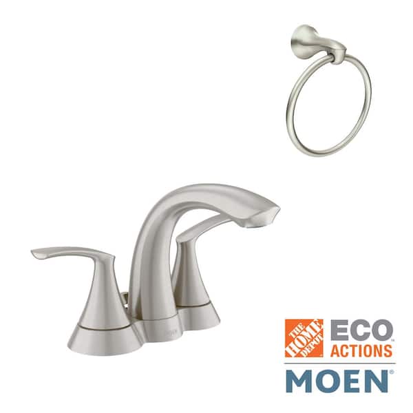MOEN Darcy Centerset 2-Handle Bathroom Faucet Combo Kit with Towel Ring in Spot Resist Brushed Nickel