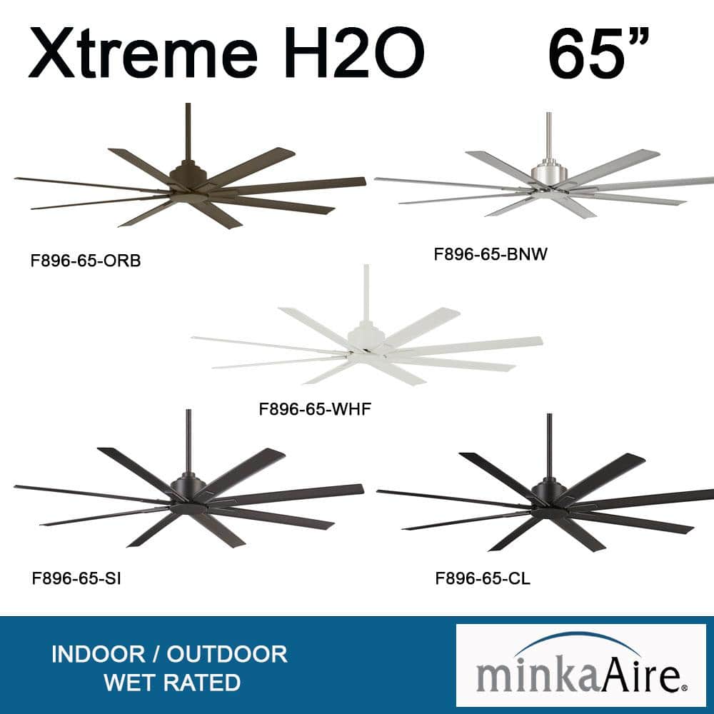 65" Brushed Nickel 8-Blade Outdoor Ceiling Fan with Remote