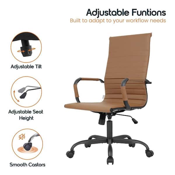 Leisuremod Harris High Back Leather Desk Swivel Armrests Modern