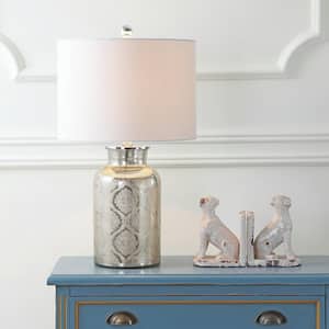 Emilia 24.5 in. Mercury Silver Trellis Pattern Glass Table Lamp