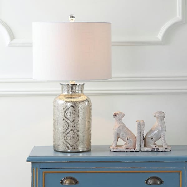 JONATHAN Y Emilia 24.5 in. Mercury Silver Trellis Pattern Glass Table Lamp