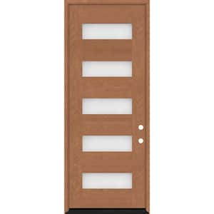 Regency 36 in. x 96 in. 5L Modern Frosted Glass LHIS Autumn Wheat-Stained Fiberglass Prehung Front Door