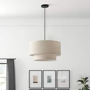 Modern 20 in. 3-Light Drum Chandelier Hanging Lamp Fixture with 2-Tier Linen Fabrics Lampshade