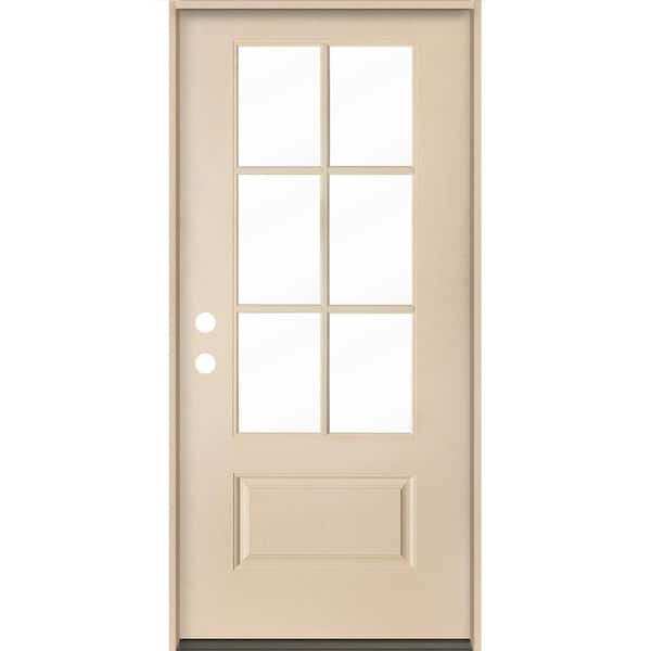 Krosswood Doors UINTAH Modern Farmhouse 36 in. x 80 in. 6-Lite Right-Hand/Inswing Clear Glass Unfinished Fiberglass Prehung Front Door