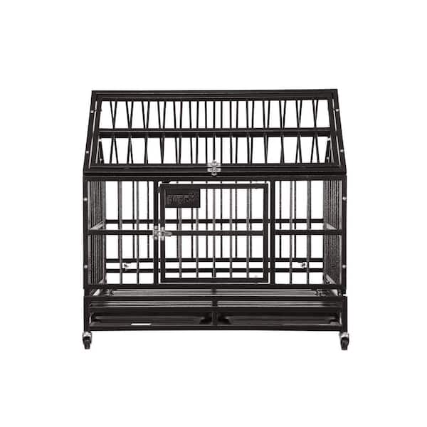 Tatayosi YH-H-PP-DC031 38 in. Outdoor Heavy-Duty Metal Iron Dog Cage in Brown - 2