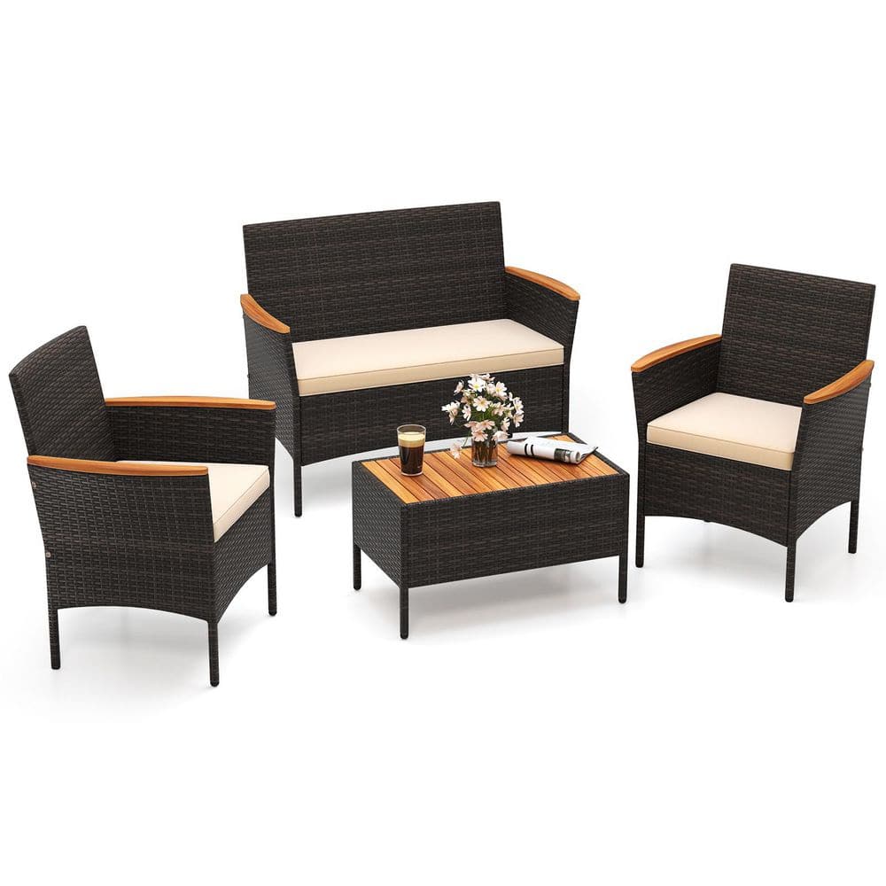 4-Piece Wicker Conversation Set with 2 Rattan Chairs and Loveseat, Table price history on PriceWatchPro