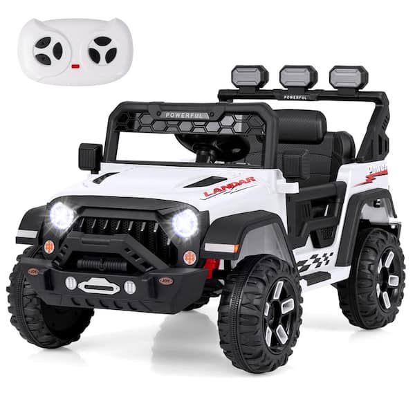 12-Volt Kids Ride on Truck Electric Toy Car with Remote Control Wireless Connection USB Port White