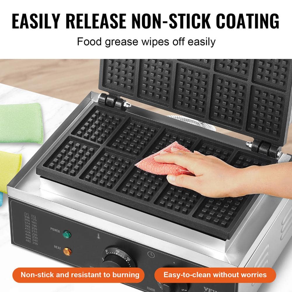 Stainless Steel Belgian 10-Waffle Non-Stick Commercial Waffle Maker