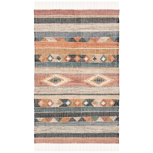 SAFAVIEH Kilim Blue/Rust 5 ft. x 8 ft. Striped Native American Geometric Area Rug