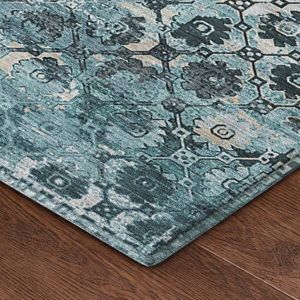 Mayfield Premium Machine Washable Abstract AMF2433 Teal 9 ft. x 12 ft. Area Rug