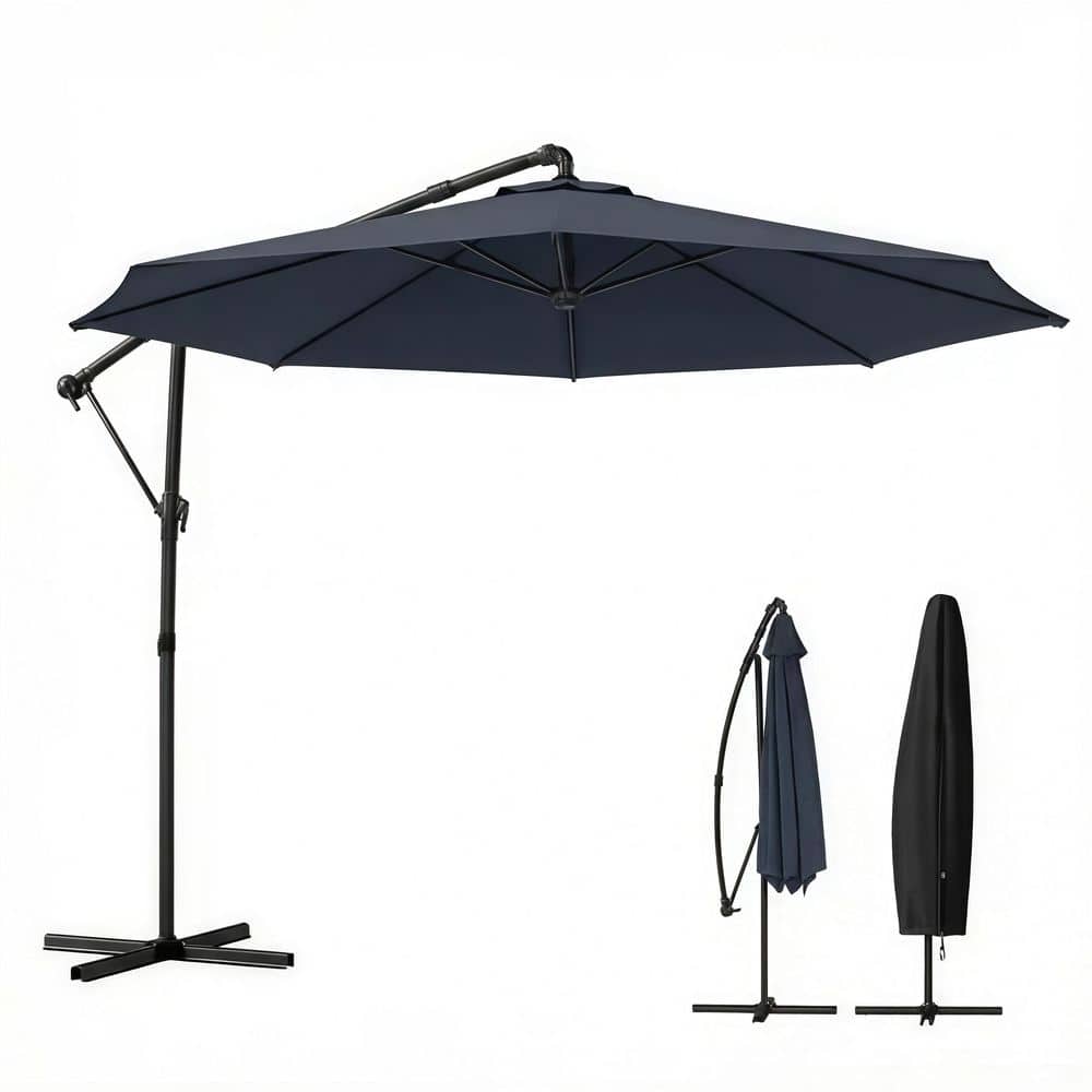 10 ft. Steel Cantilever Patio Umbrella in Navy Blue, with 360° Rotation, Tilt and Crank, for Outdoor Garden price history on PriceWatchPro