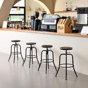 AMA 30 in. Walnut Wood Grain Backless Metal Frame Adjustable Height Bar Stool (Set of 4)