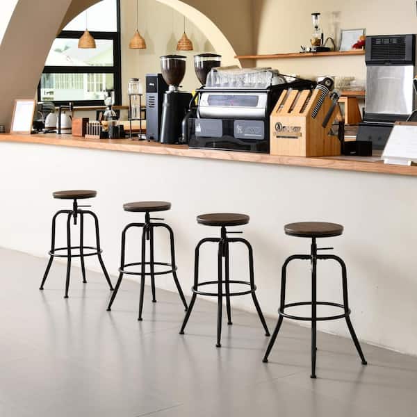 Homy Casa AMA 30 in. Walnut Wood Grain Backless Metal Frame Adjustable Height Bar Stool (Set of 4)