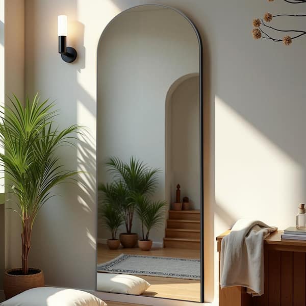 Dovelina 71 in. x 31 in. Modern Arched Wood Framed Black Standing Mirror Full Length Floor Leaning Mirror