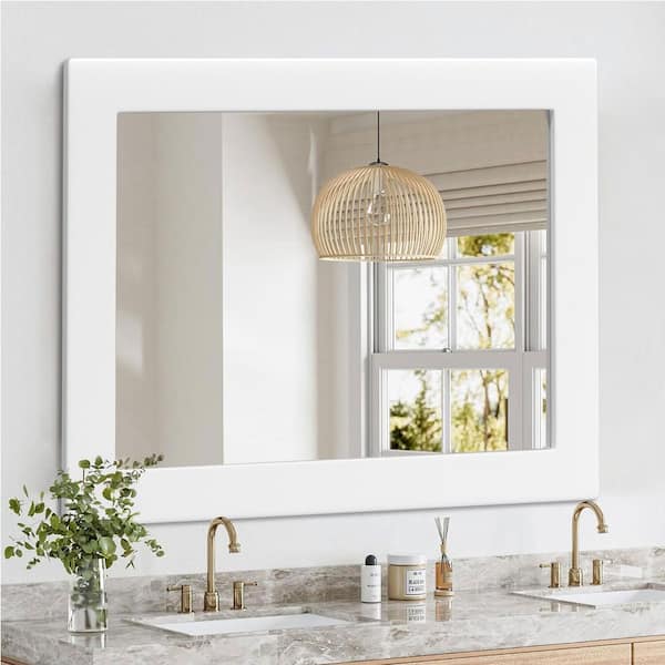 30 in. W x 40 in. H Classic White Rectangular Wood Frame Bathroom Vanity Wall Mirror / Full Body Mirror