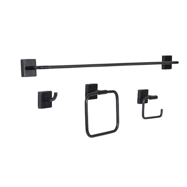 MSI 4-Piece Matte Black Bath Hardware Set with Towel Ring Toilet Paper  Holder Towel Hook and 24 in. Towel Bar BHTHDBH2107-4PC - The Home Depot