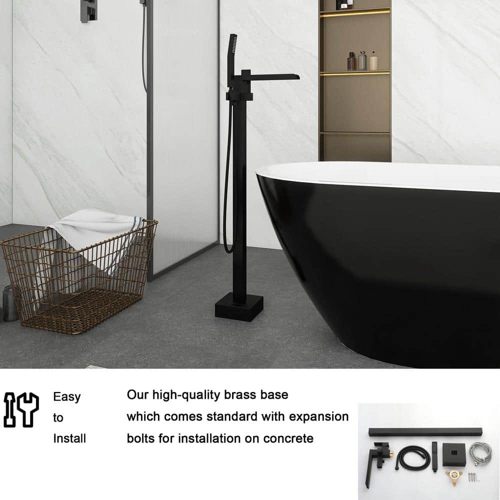 Matte Black Brass Floor-Mounted Freestanding Tub Filler