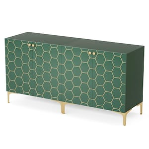 Ahlivia Dark Green Wood 63 in. W Buffet Cabinet Sideboards, 31.5 in. W Accent Cabinet Set of 2 with Storage Shelves