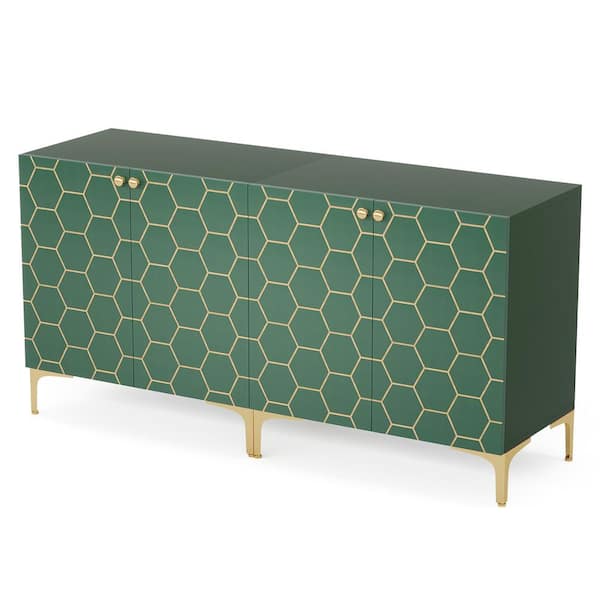 BYBLIGHT Ahlivia Dark Green Wood 63 in. W Buffet Cabinet Sideboards, 31 ...