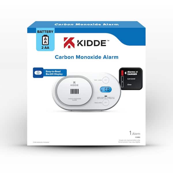 AA Battery-Powered Carbon Monoxide Detector with Digital Backlit Display, LED Status Indicators, COBD
