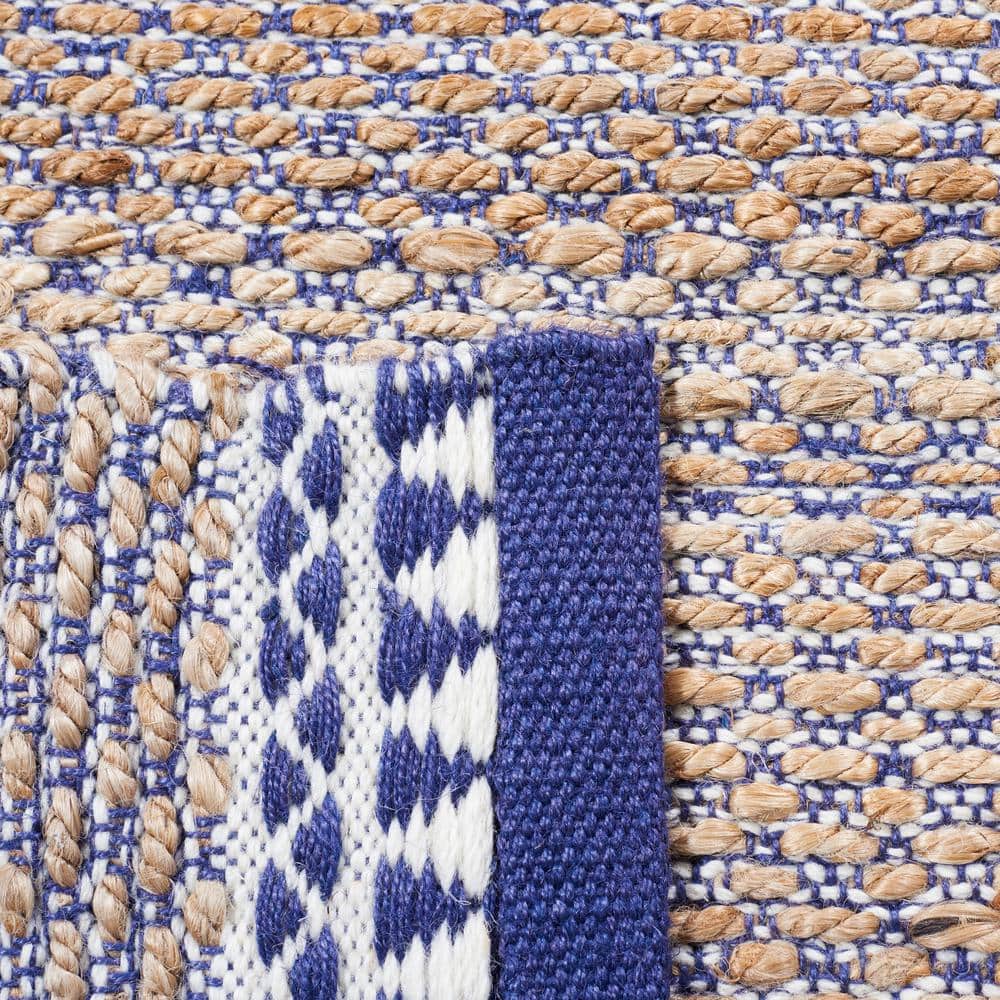 Handmade Blue and Natural Geometric Wool Area Rug 6' x 9'