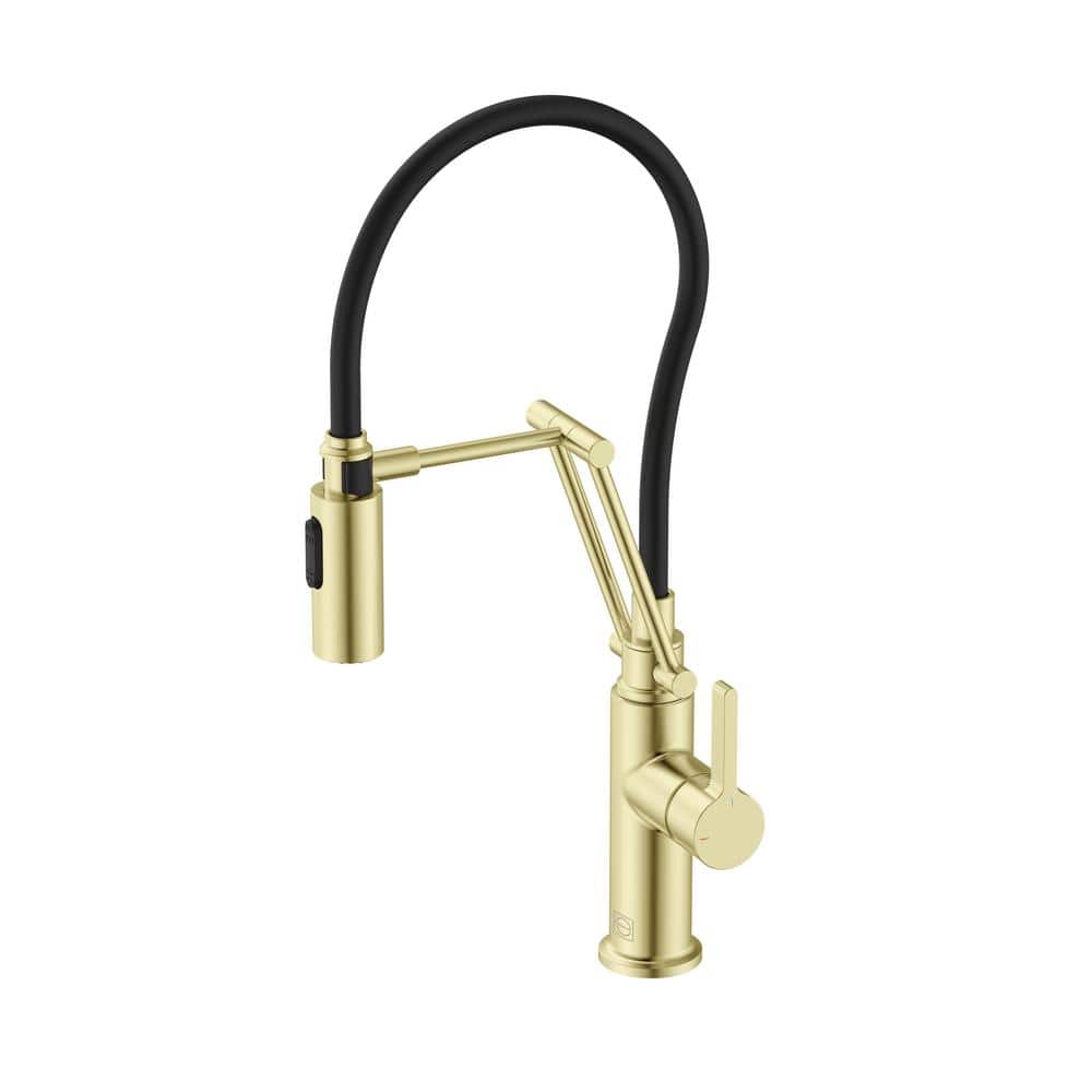 Timeless Home Brushed Gold 20 in. Pull Down Sprayer Kitchen Faucet